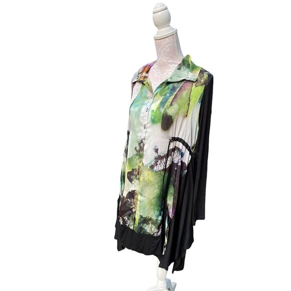 Sunlight Paris Molines Long Sleeve Dress T2 Watercolor Tree Small 2 Lagenlook - Picture 1 of 12